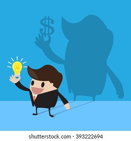 Businessman Holding Light Bulb , Good Idea Get Money Concept