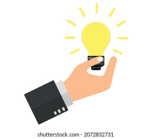 Businessman holding light bulb icon. creative thinking and business development. isolated on white background.
