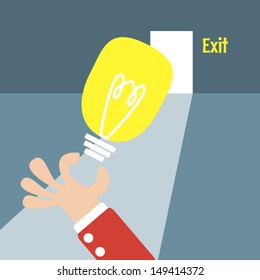 Businessman holding a light bulb with a solution ,Vector cartoon business