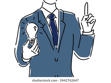 Businessman holding a lightbulb in his hand. Vector illustration