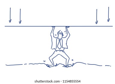 businessman holding line roof arrow balance concept solve problem man silhouette hard working process horizontal sketch doodle vector illustration