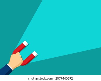 Businessman holding a magnet. Attraction concept. vector illustration