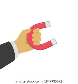 Businessman holding magnet. Concept of attraction. Vector illustration in flat style isolate on white background.