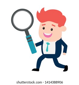 businessman holding magnifier analysis vector illustration design