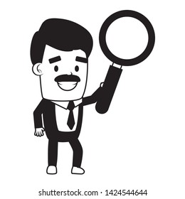 businessman holding magnifier on white background vector illustration