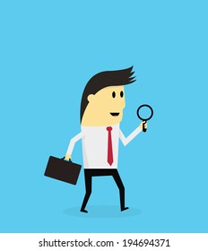 businessman holding a Magnifier,use for research concept