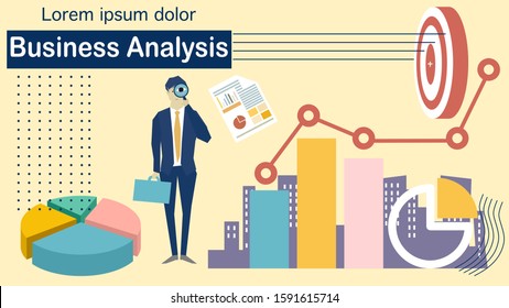 Businessman holding a magnifying glass look for target Successful vector, office people focused to the target lock, business concept goal achievement and success, statistic and strategy grow data,