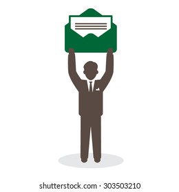 Businessman holding mail over head