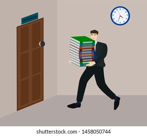 Businessman holding many document and running for sent to manager in deadline