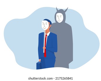 businessman holding mask with thief shadow cheater liar or lying in studio concept vector illustrator.