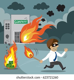 Businessman holding a match with fire arson any other business, business bully concept 