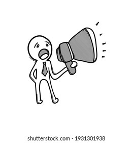 Businessman holding megaphone. Doodle vector icon. Drawing sketch illustration hand drawn cartoon line.