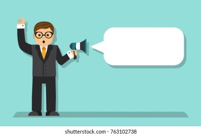 businessman holding a megaphone and preparing something important
a dialog bubble for the text