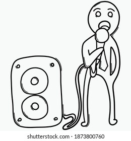 Businessman holding microphone. Doodle vector icon. Drawing sketch illustration hand drawn cartoon line.