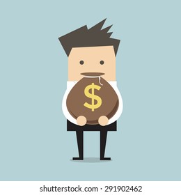 Businessman holding a money bag with dollar sign