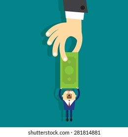 Businessman holding money. Boss's hands. Vector image illustration.