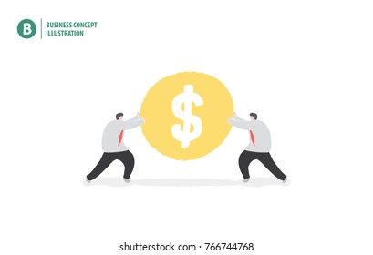 Businessman holding money coin meaning collaboration or teamwork with money  coin on white background illustration vector. Business concept.