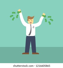 Businessman holding money illustration, Workers Salary, Vector Design