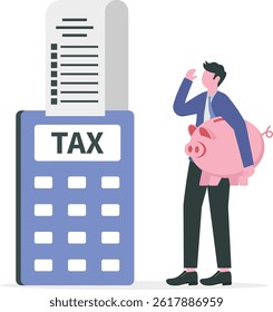 businessman holding money for pay tax end year concept

