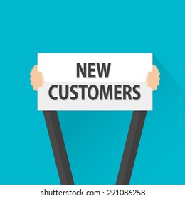 Businessman Holding New Customers Sign, Vector