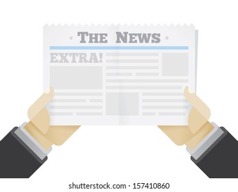 Businessman holding The News newspaper with Extra topic
