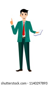 Businessman holding a notebook in his hand  Full length image of businessman in flat form Vector illustrations