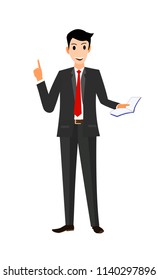 Businessman holding a notebook in his hand  Full length image of businessman in flat form Vector illustrations