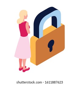 businessman holding padlock on white background vector illustration