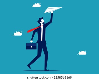 Businessman holding a paper plane. Help support to achieve goals. business concept vector