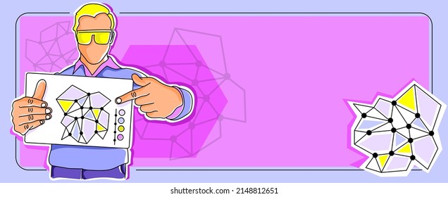 Businessman holding paper pointing at chart displaying successful project progress achieving goals. Man carrying poster showing creative strategy plans.