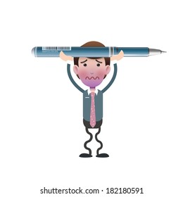 Businessman holding a pen over white background