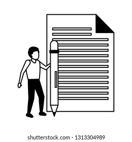 businessman holding pencil paper note