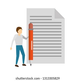 businessman holding pencil paper note