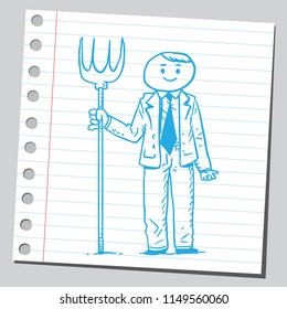 Businessman holding pitch fork