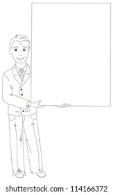 Businessman holding a poster. Vector EPS10