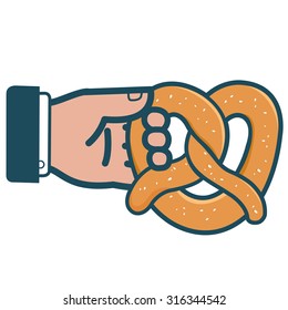 Businessman holding a pretzel. Vector illustration
