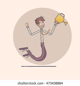 Businessman holding a prize. Vector illustration of a flat design