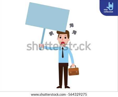 Businessman holding protest signs.Vector cartoon character icon design.Business illustration concept.