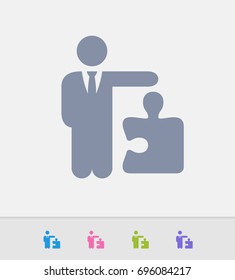 Businessman Holding Puzzle Piece - Granite Icons. A professional, pixel-perfect icon designed on a 32x32 pixel grid and redesigned on a 16x16 pixel grid for very small sizes.