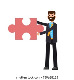 Businessman holding puzzle. Problem and solution concept. Vector illustration in flat style