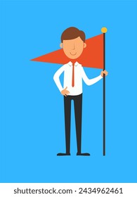 Businessman holding a red flag. Vector illustration in flat style.