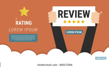 Businessman holding review sign, vector