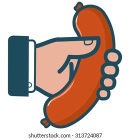 Businessman holding a sausage. Vector illustration
