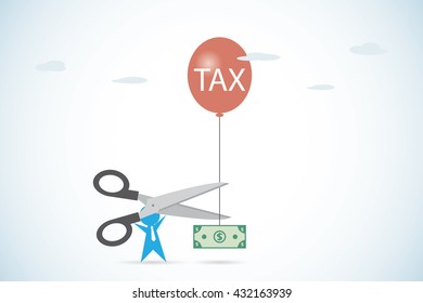 businessman holding scissors to cut tax, business concept