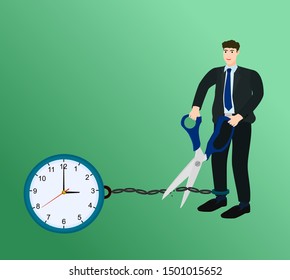 Businessman holding scissors cutting clock chain , success concept