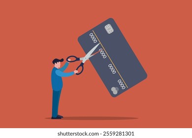 Businessman holding scissors and cutting credit card