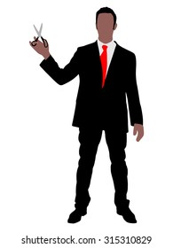Businessman holding scissors, vector