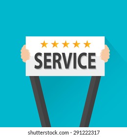 Businessman holding service golden star rating sign, vector