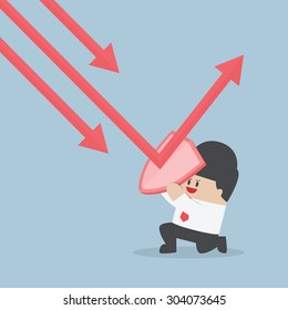Businessman holding shield prevent from down trend graph to protect his profit, VECTOR, EPS10