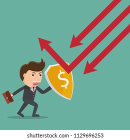 Businessman holding shield.Vector illustration.